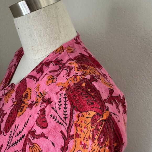 Calypso Pink Floral Cap Sleeve Dress Tassel Pink Butterfly Print Airy Sz XS - Picture 8 of 10